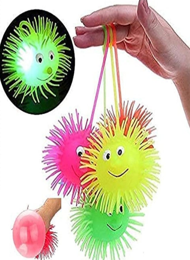 Munmoll LED Lights Puffer Balls with Big Eyes Soft Squeezable Squishy Toy Stress Relief Ball Rubber Puffer Fun Toy Indoor Outdoor Spiky Fidget Sponge Balls Boy Girl Best Gift (Set of 4) - Image 2